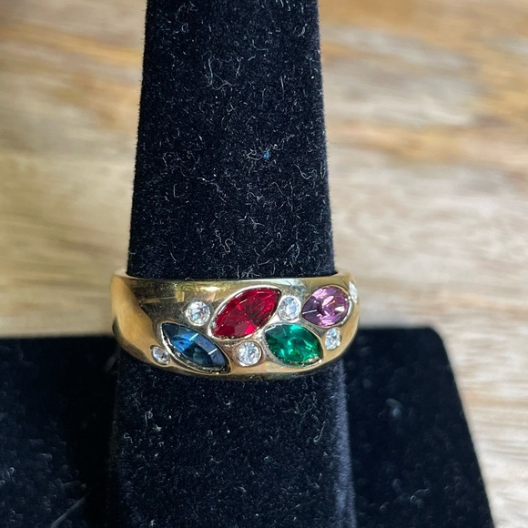 Vintage Deadstock 18KT Gold Filled Ring with Natural Tourmaline & Quartz Crystal - Picture 4 of 5